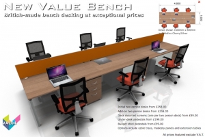 Value Bench 04 - Budget Bench Desking - Hawk Bench in Portofino Cherry & Silver